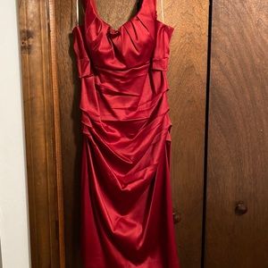 Red Sleeveless Ruched Pleated Cocktail Dress